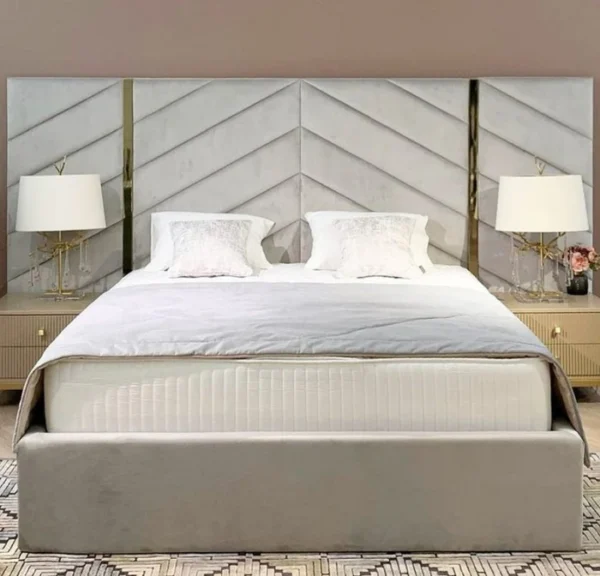 Atlas Wide Headboard Gold and Silver Trim Bed frame