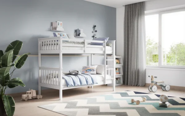 Hero Childrens Wooden Bunk Bed White and Grey