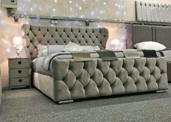 Windsor Chesterfield Upholstered Wingback Bed