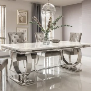 Arriana Marble Top Dining table with Circular Metal Stand 1.8mt