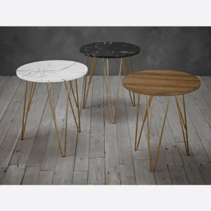 Fusion table lamp With Golden Legs in Black Marble White Marble and Wooden Effect