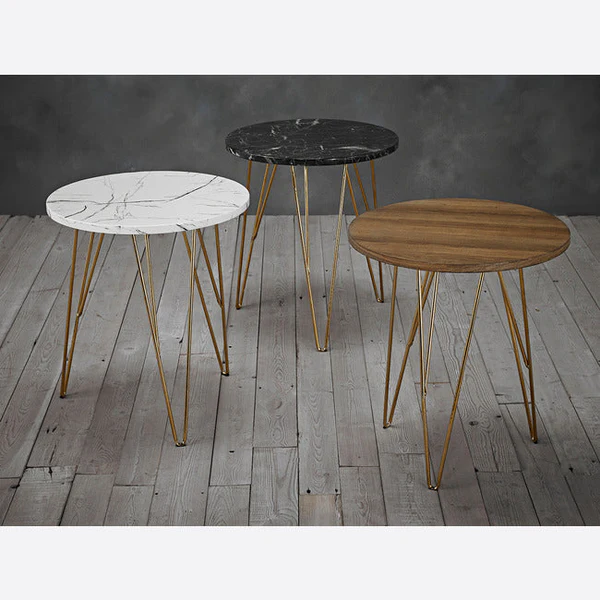 Fusion table lamp With Golden Legs in Black Marble White Marble and Wooden Effect