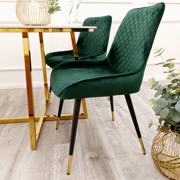 Luna Velvet Quilted Dining Chair Black, Green, Grey, Teal, Cream and Navy - Image 10