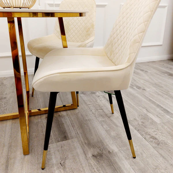 Luna Velvet Quilted Dining Chair Black, Green, Grey, Teal, Cream and Navy - Image 2