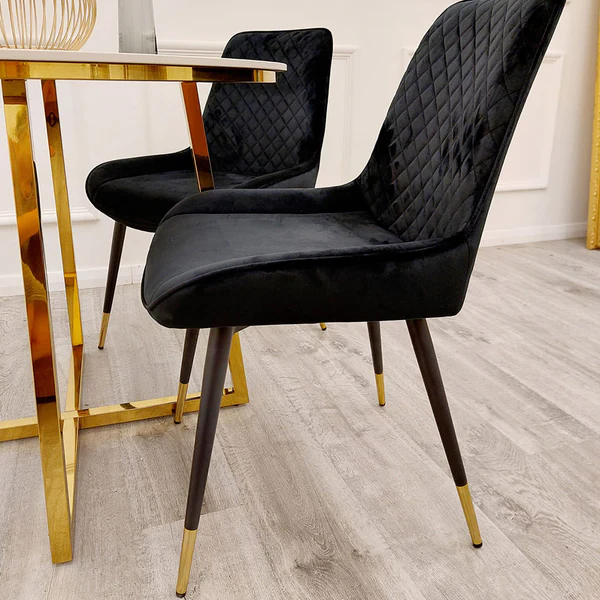 Luna Velvet Quilted Dining Chair Black, Green, Grey, Teal, Cream and Navy - Image 6