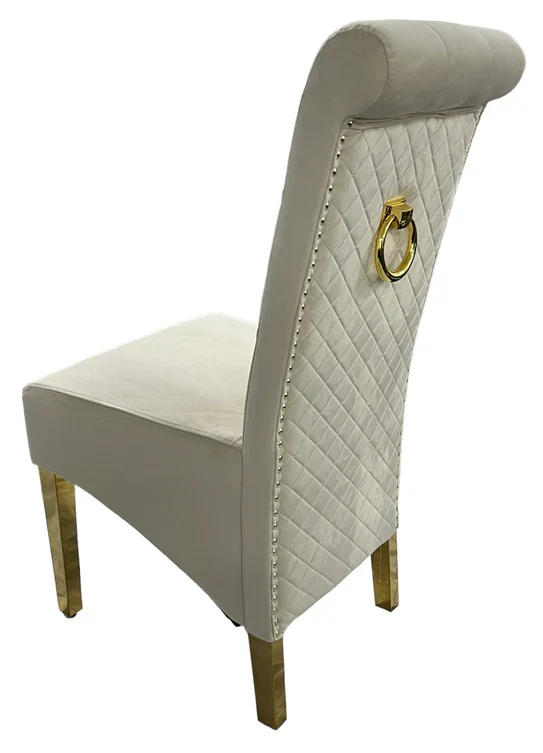 Tall Velvet Dining Chair Gold Ring Knocker and Legs
