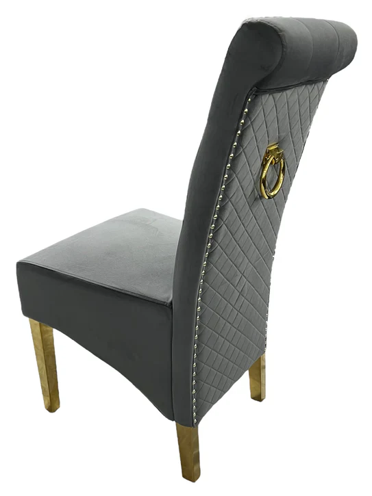 Tall Velvet Dining Chair Gold Ring Knocker and Legs - Image 10