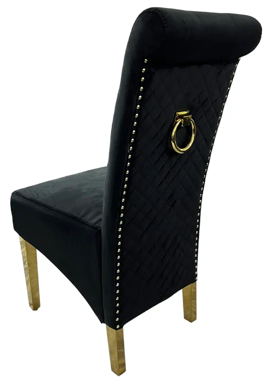Tall Velvet Dining Chair Gold Ring Knocker and Legs - Image 6