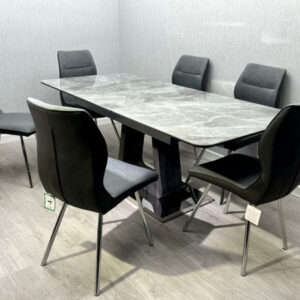 Zermatt Extendable Dining Table Grey Ceramic 160cm – 200cm with 6 Zermatt Chairs